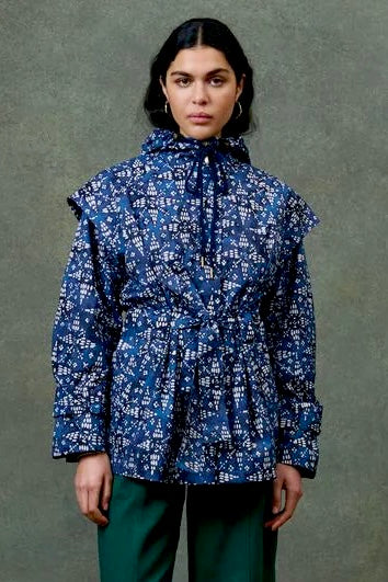 Tanyli Printed Raincoat in midnight starlit sky by Louise Misha