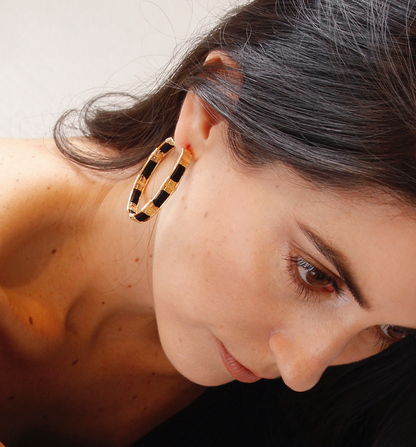Handwoven Wire and Cord Everyday Hoop Earrings in white by Mayana