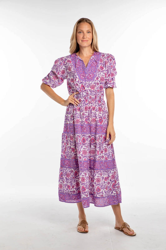 Mara Elbow Sleeve Maxi Dress in pink/purple by Bindu
