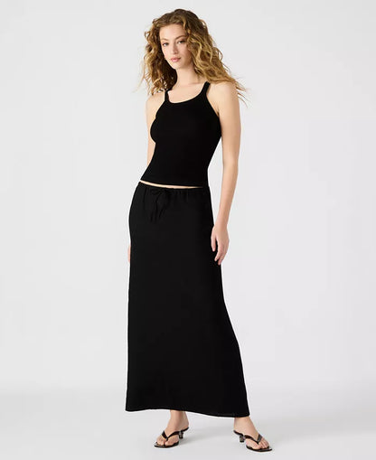Cadi Linen Maxi Skirt in black by Steve Madden