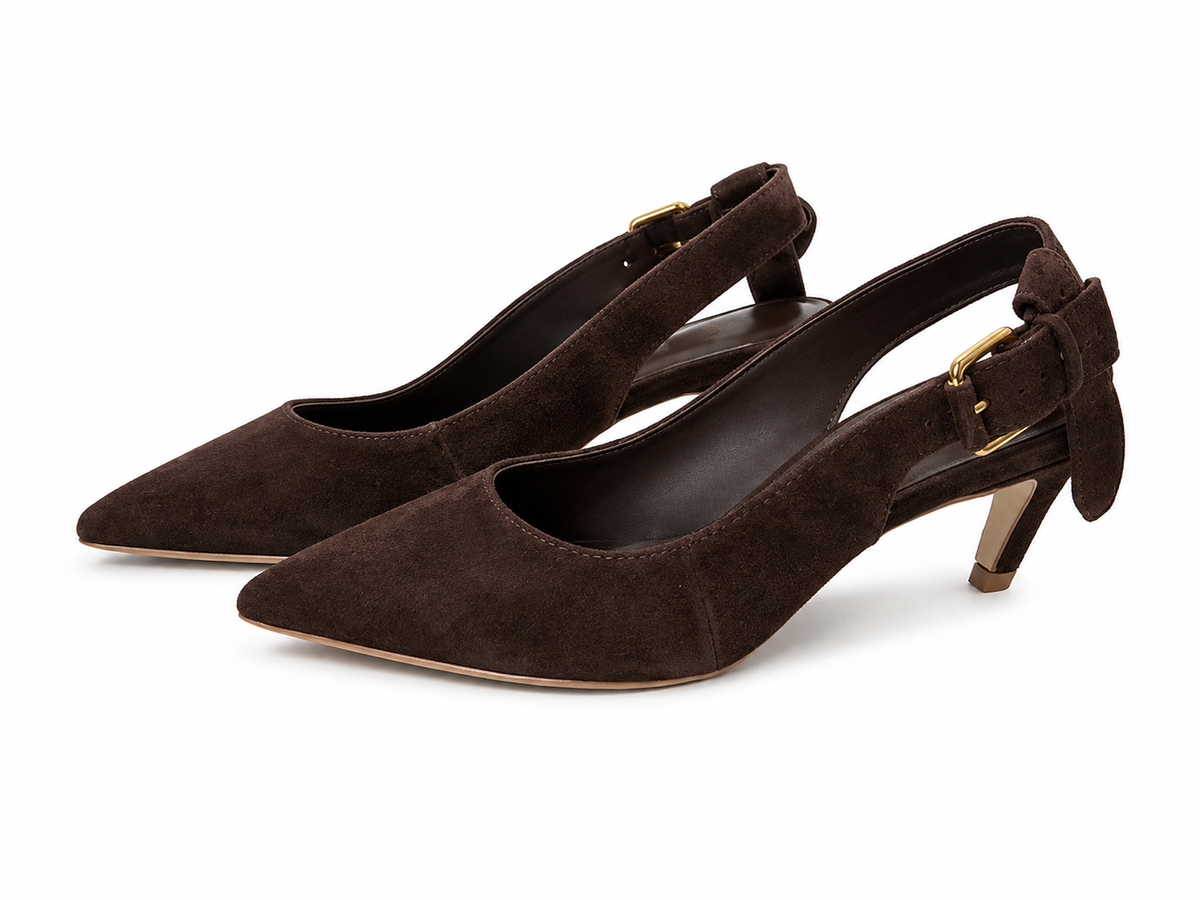 Irida Sling Back Leather Suede Heel in brown by Carrano