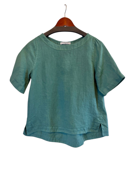 Short Sleeve Linen Top in emerald by Haris Cotton
