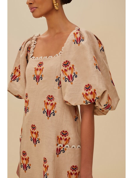Embroidered Macaw Maxi Dress in rose by Farm Rio