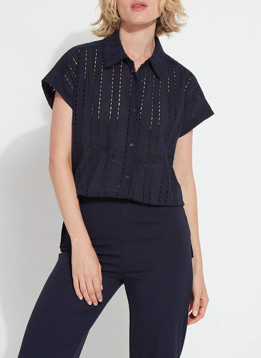 Cornet Cotton Eyelet Top in navy by Lysse