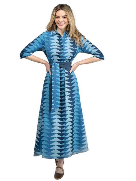 Eloise Bagru Triangle Maxi Dress in fall blue by Beau & Ro