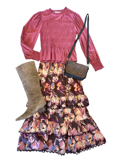 Georgia Midi Skirt in brown floral by Allison