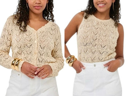 Crochet Cardigan in beige by Esqualo