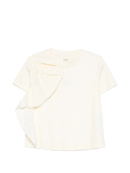 Short Sleeve Poplin Top with Flower Detail in ivory by Psophia
