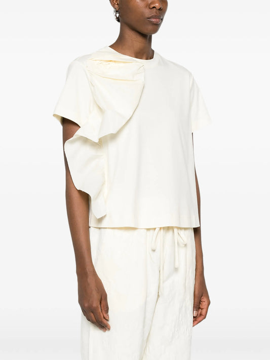 Short Sleeve Poplin Top with Flower Detail in ivory by Psophia