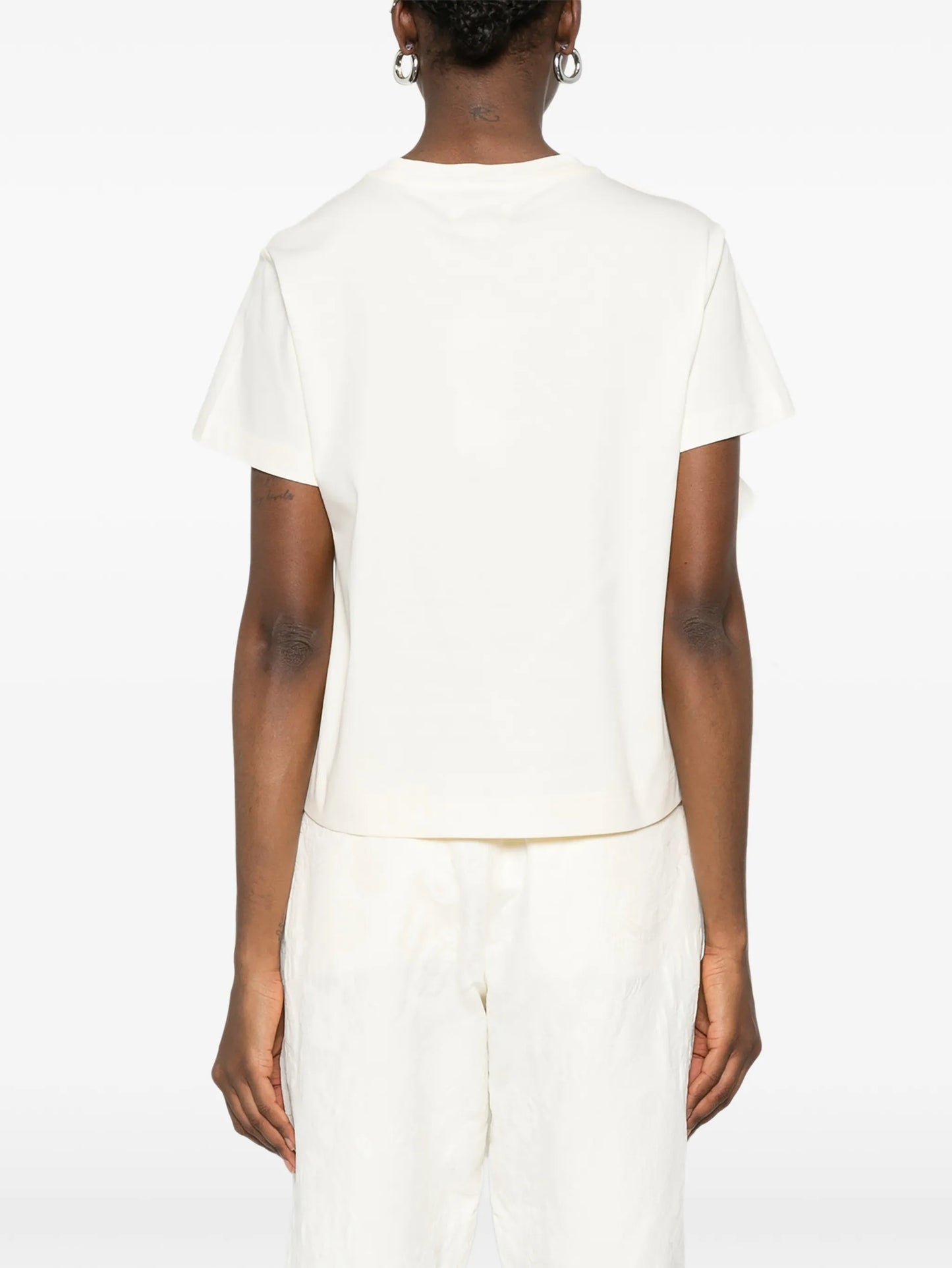 Short Sleeve Poplin Top with Flower Detail in ivory by Psophia