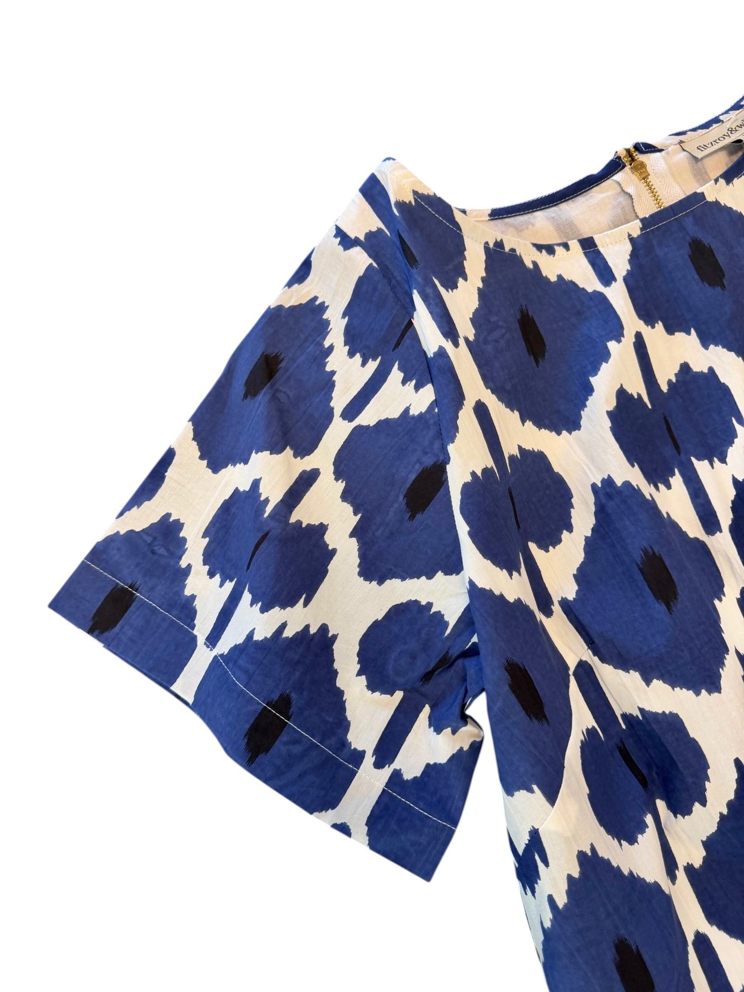 Edie Short Sleeve Mini Dress in indigo diamond by Fitzroy & Willa