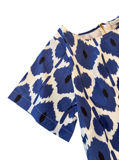 Edie Short Sleeve Mini Dress in indigo diamond by Fitzroy & Willa