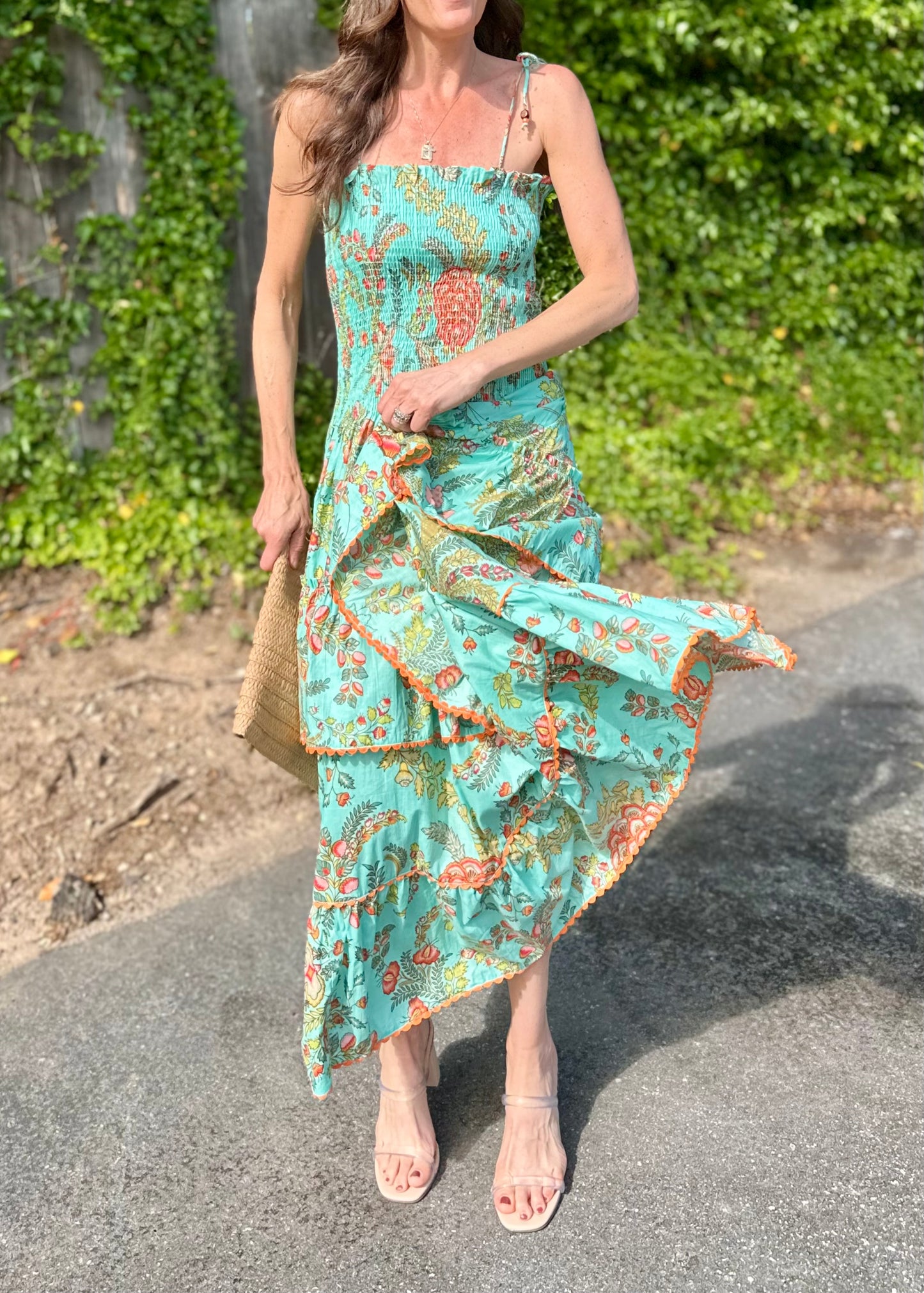 Miami Smocked Tiered Midi Dress in island bloom by Isla Payal
