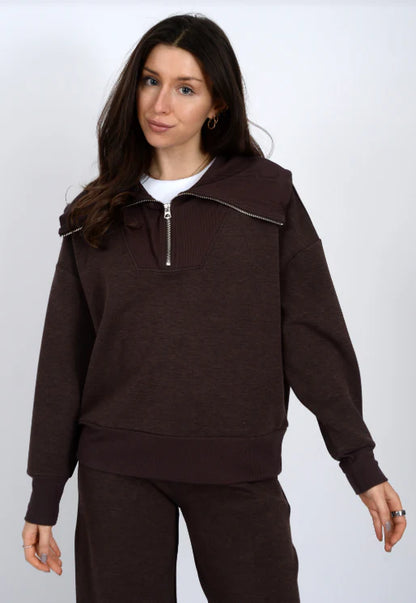 Sean Soft Knit Half Zip Pullover in umber mélange by RD