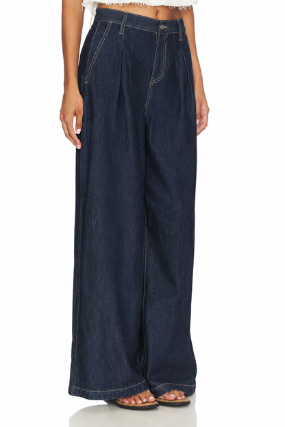 Delphine Pleated Denim Wide Leg in force by Pistola