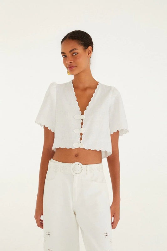 Roses Crop Top in off white by Farm Rio
