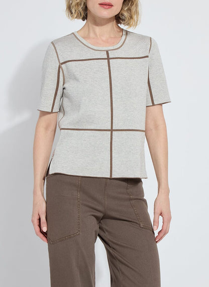 Odessa Reversible Knit Short Sleeve Tee in light grey melange/subtle green by Lysse