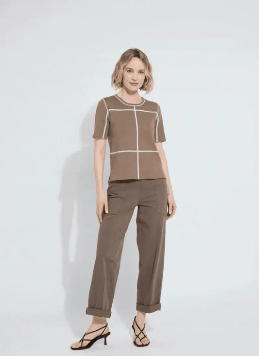 Odessa Reversible Knit Short Sleeve Tee in light grey melange/subtle green by Lysse