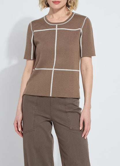 Odessa Reversible Knit Short Sleeve Tee in light grey melange/subtle green by Lysse