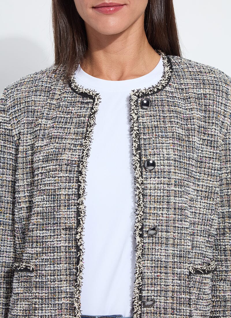 Charlotte Collarless St Tweed Jacket in multi color by Lysse
