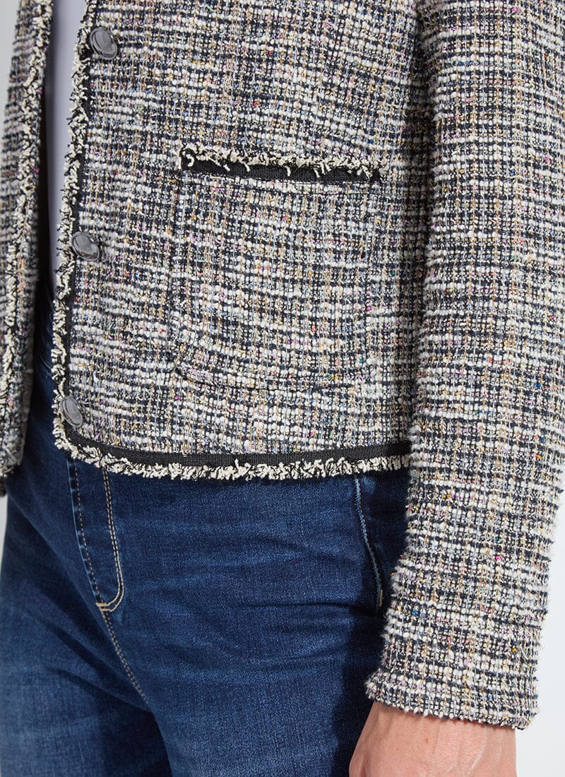 Charlotte Collarless St Tweed Jacket in multi color by Lysse