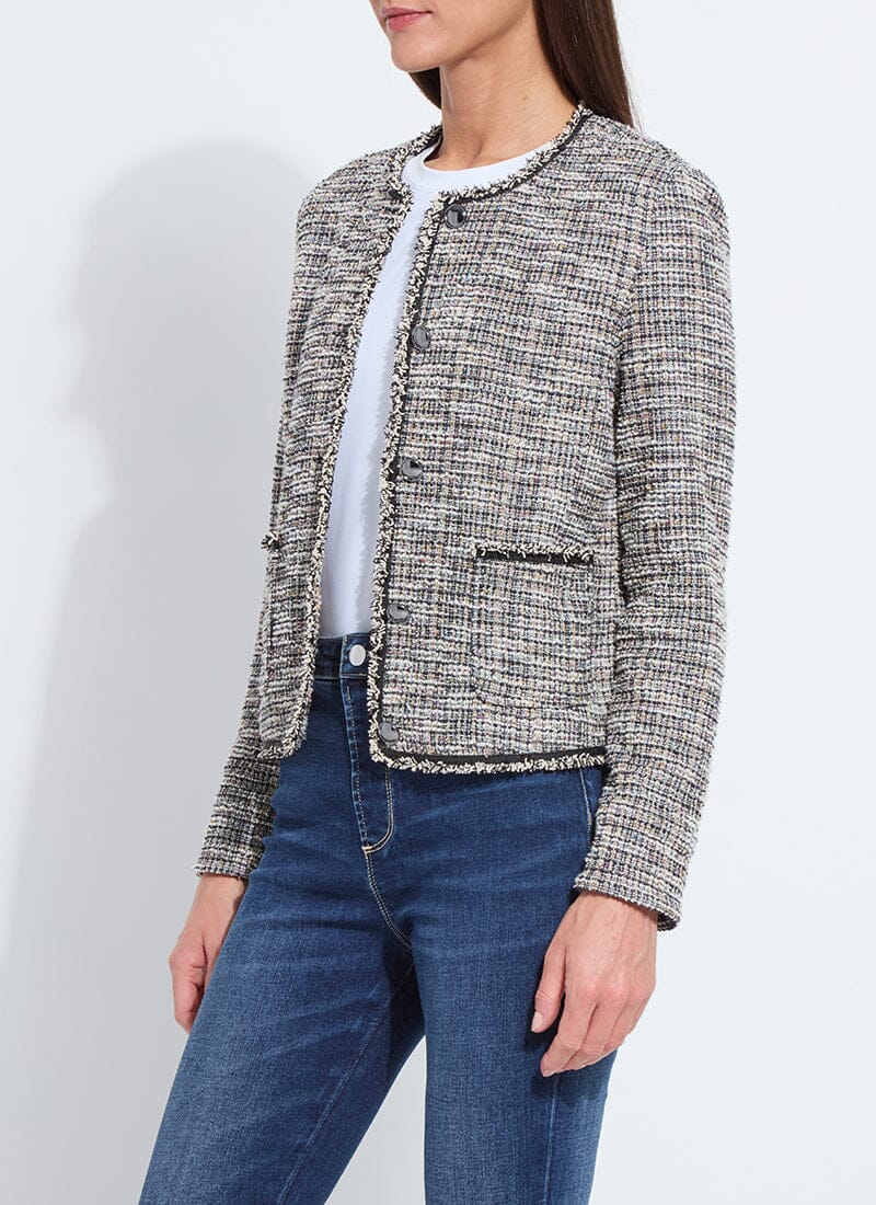 Charlotte Collarless St Tweed Jacket in multi color by Lysse