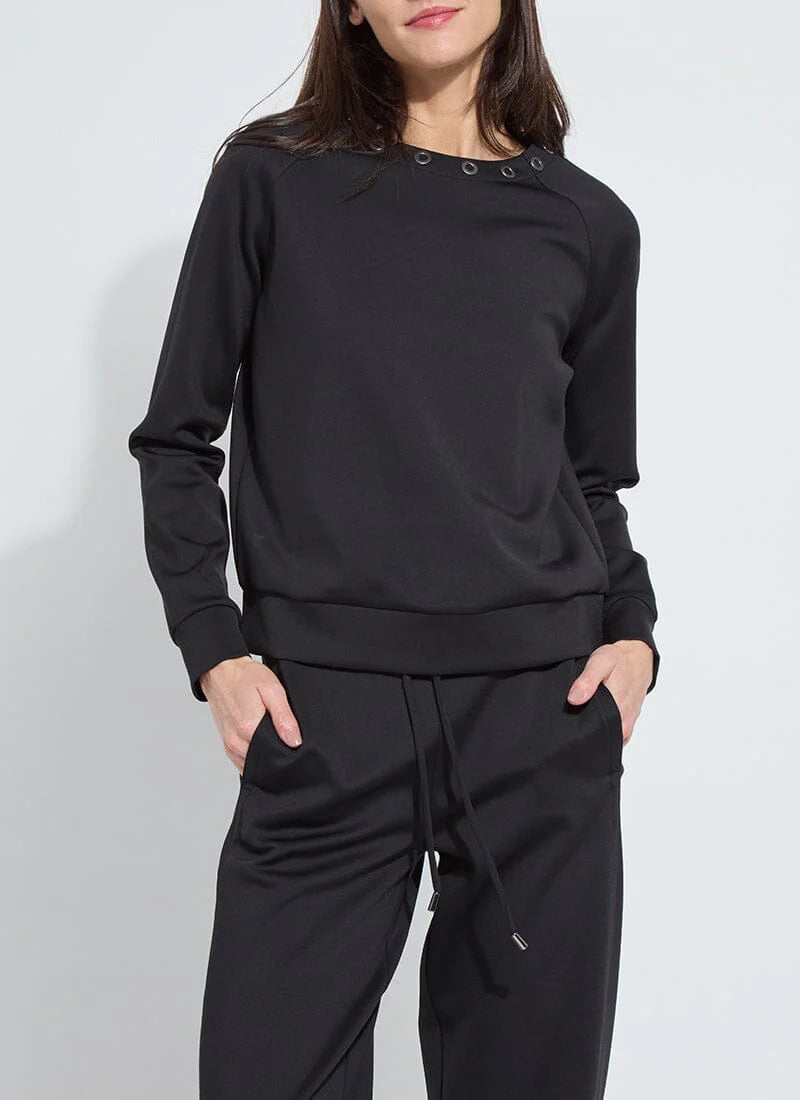 Desi Grommet Detail Neoprene Pullover in black by Lysse