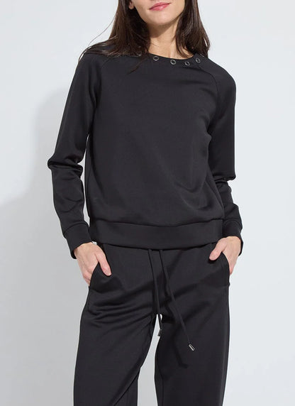 Desi Grommet Detail Neoprene Pullover in black by Lysse