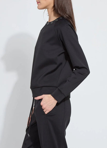 Desi Grommet Detail Neoprene Pullover in black by Lysse