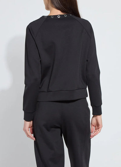 Desi Grommet Detail Neoprene Pullover in black by Lysse