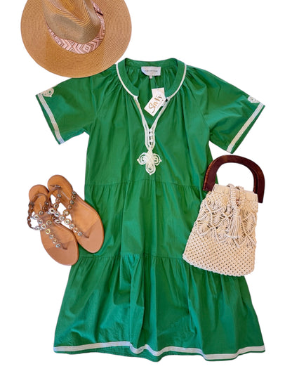 Flora Short Sleeved Tiered Dress in green by Rose & Rose