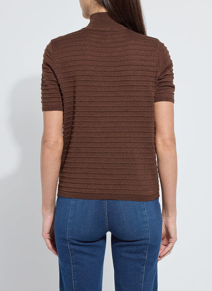 Lottie Smocked Mock Short Sleeve Sweater in polished wood by Lysse
