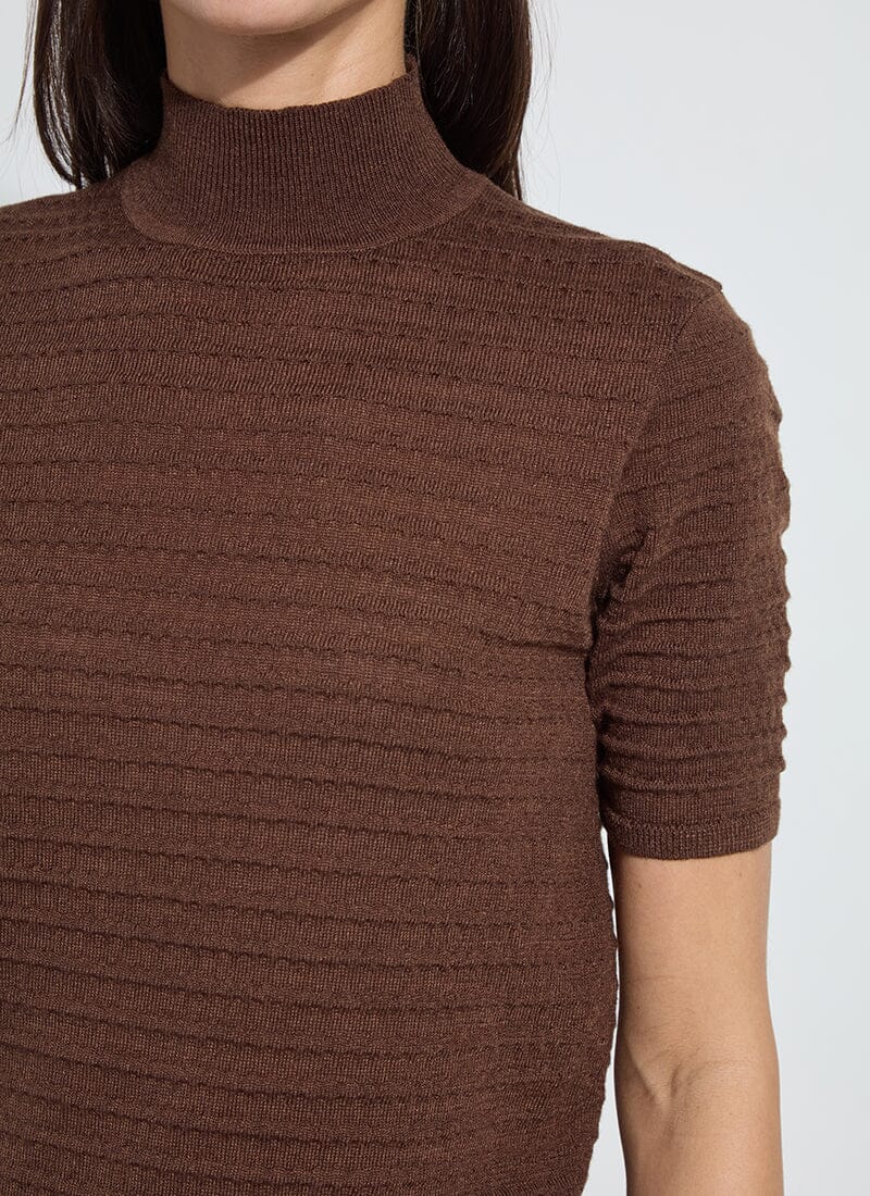 Lottie Smocked Mock Short Sleeve Sweater in polished wood by Lysse