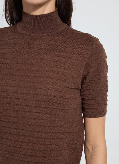 Lottie Smocked Mock Short Sleeve Sweater in polished wood by Lysse