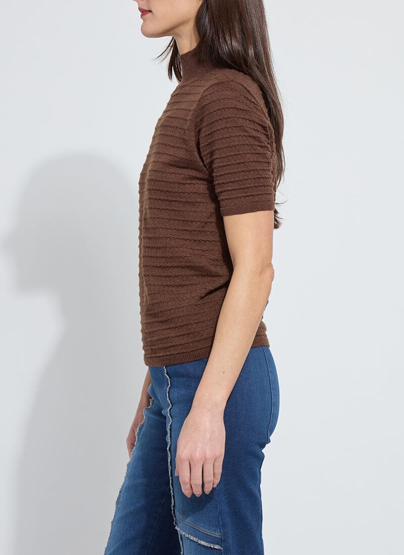 Lottie Smocked Mock Short Sleeve Sweater in polished wood by Lysse