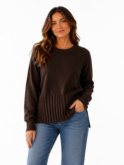 Rib Bottom Crew Sweater in coffee bean by J.Society