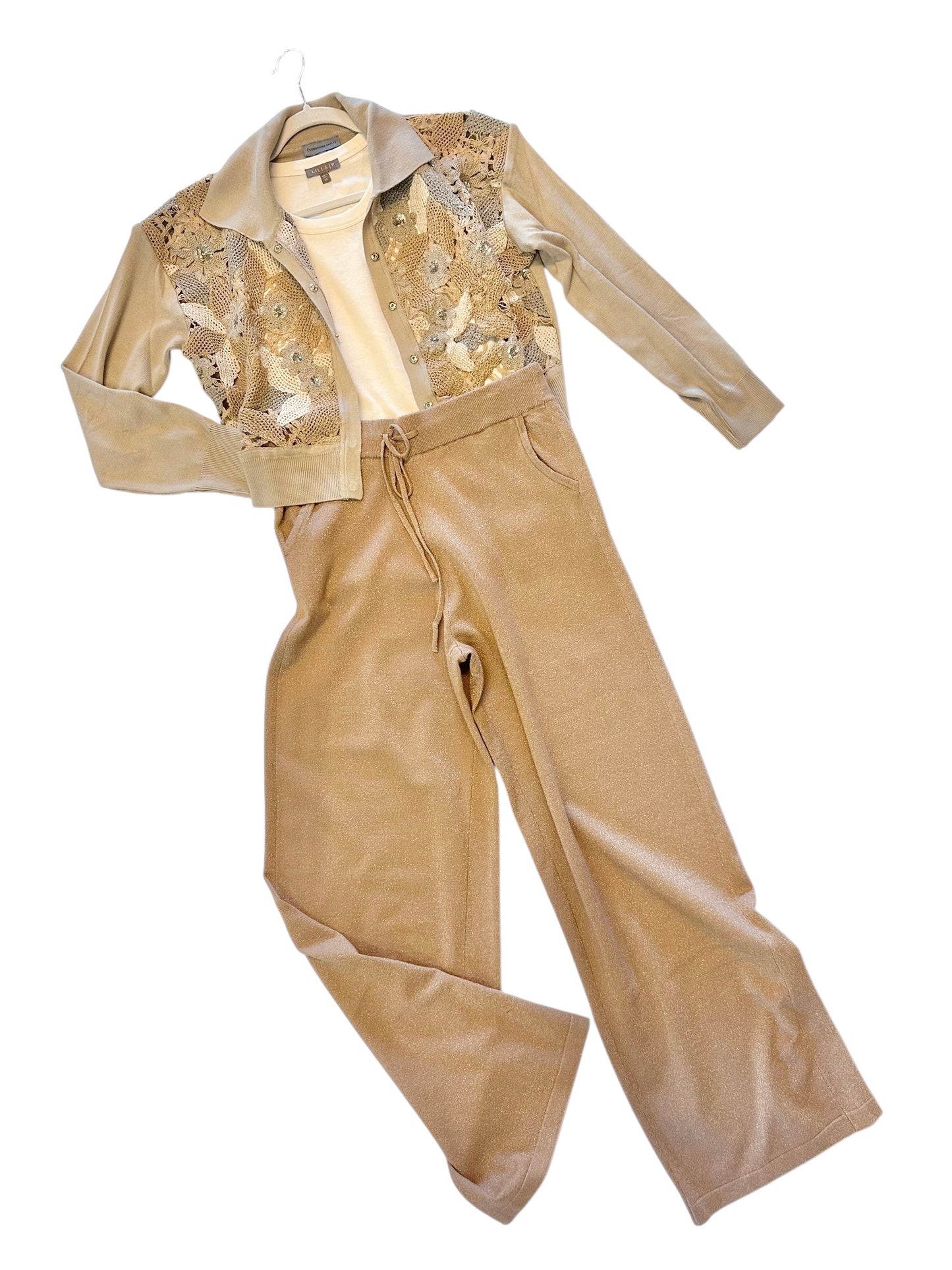 Wide Leg Knit Pant in golden beige by Molly Bracken