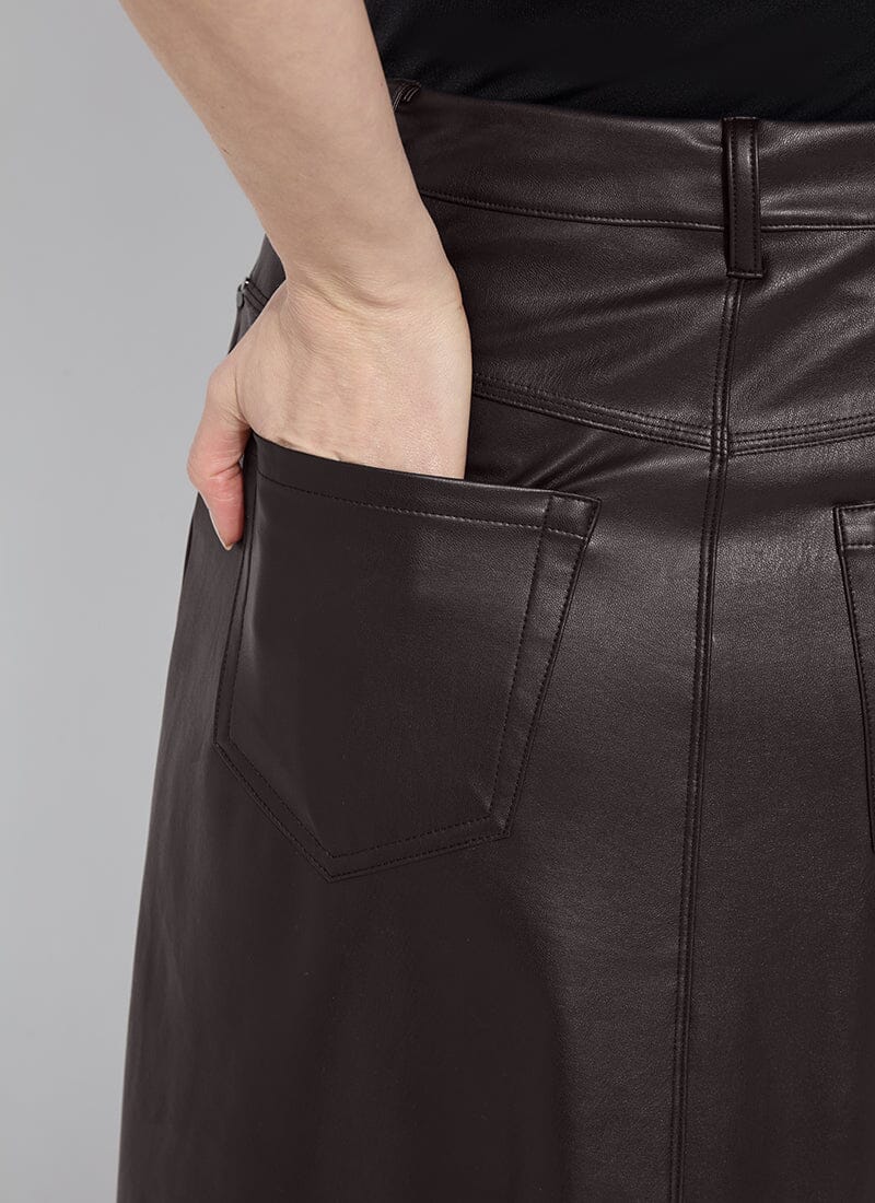 Warren A-Line Vegan Leather Skirt in double espresso by Lysse