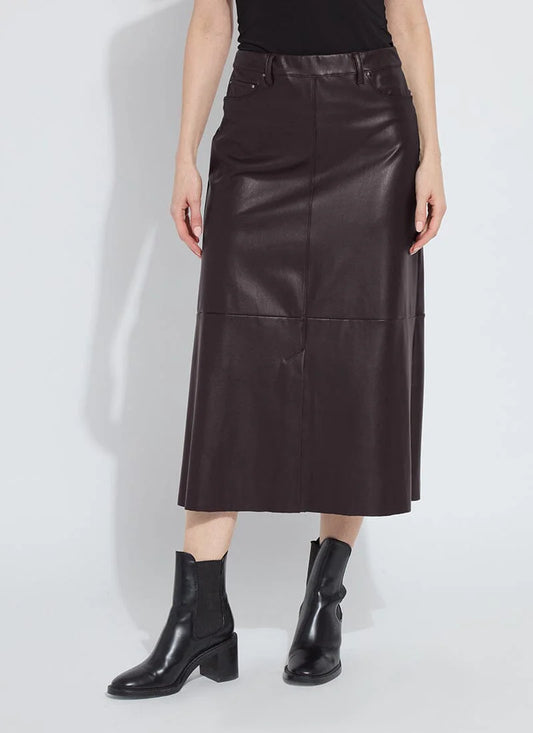 Warren A-Line Vegan Leather Skirt in double espresso by Lysse