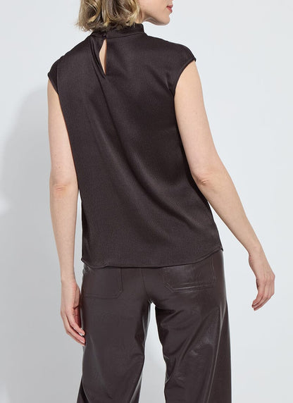 Aisha High Neck Draped Blouse in double espresso by Lysse