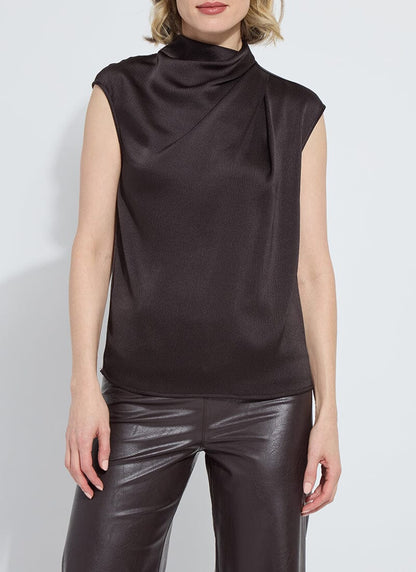 Aisha High Neck Draped Blouse in double espresso by Lysse