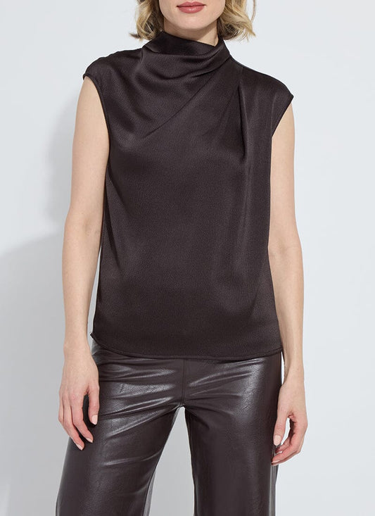 Aisha High Neck Draped Blouse in double espresso by Lysse