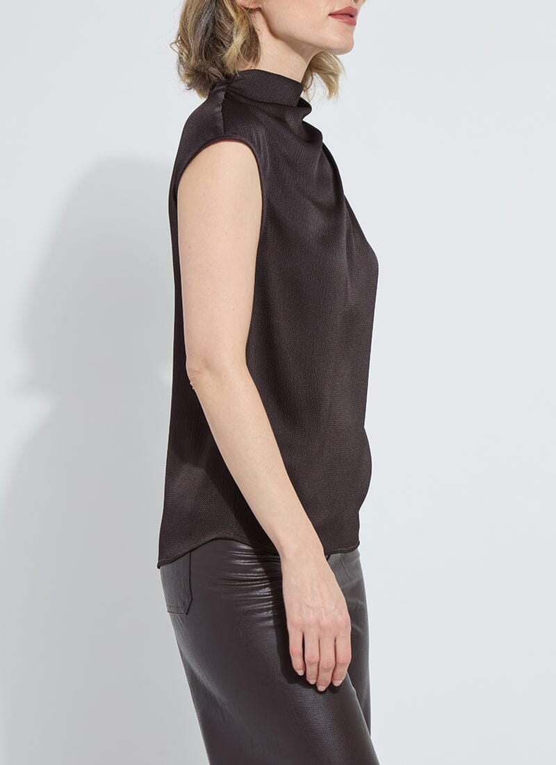 Aisha High Neck Draped Blouse in double espresso by Lysse
