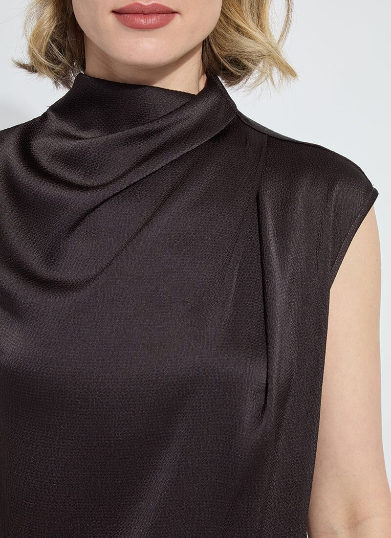 Aisha High Neck Draped Blouse in double espresso by Lysse