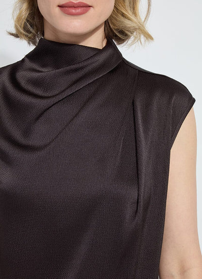 Aisha High Neck Draped Blouse in double espresso by Lysse