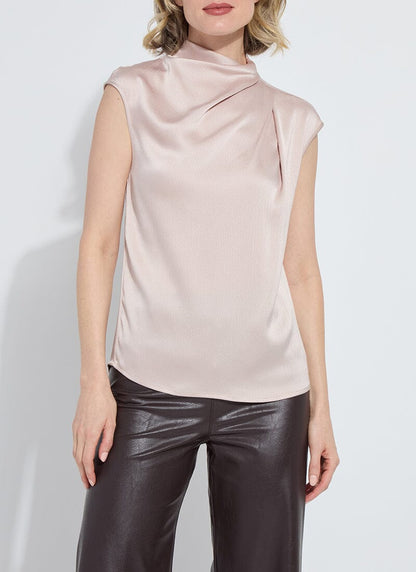 Aisha High Neck Draped Blouse in rose petal by Lysse