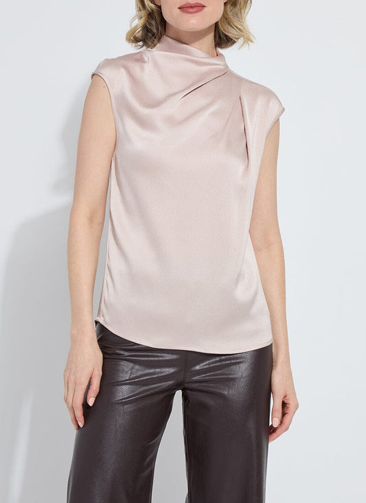 Aisha High Neck Draped Blouse in rose petal by Lysse
