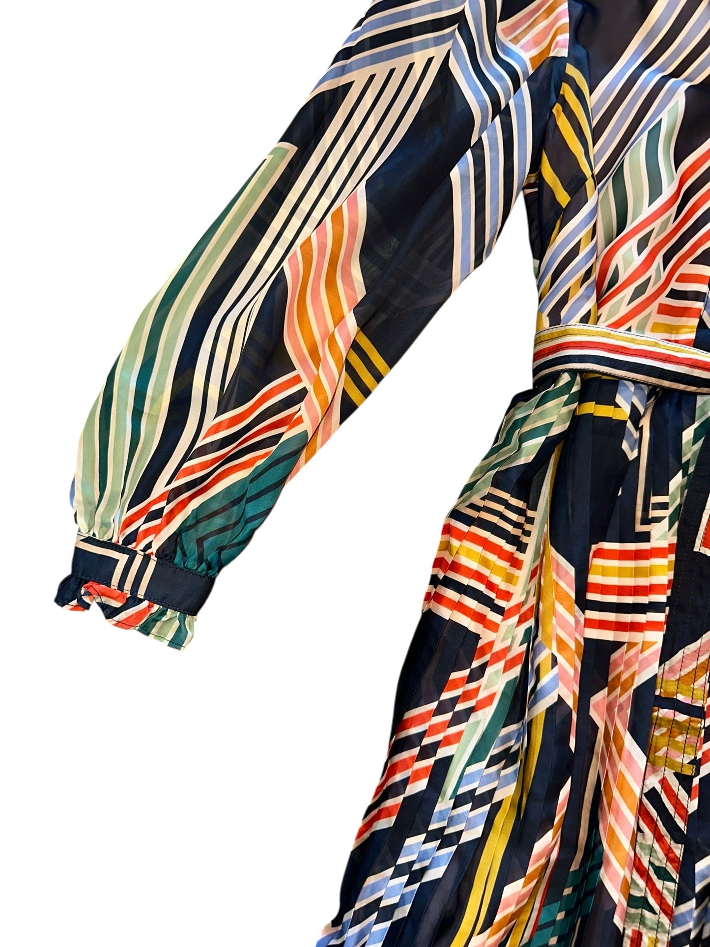 Geo Print Midi Dress with Pleated Skirt in multi by Stellah