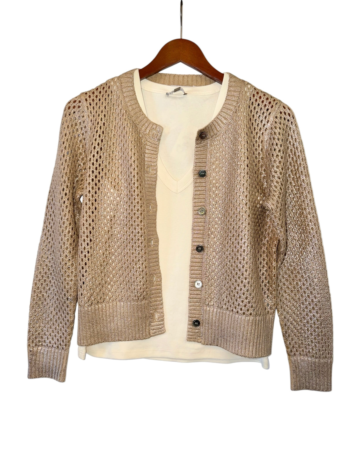 Open Stitch Crew Cardigan in champagne by J.Society