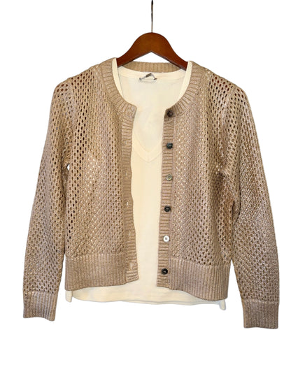 Open Stitch Crew Cardigan in champagne by J.Society